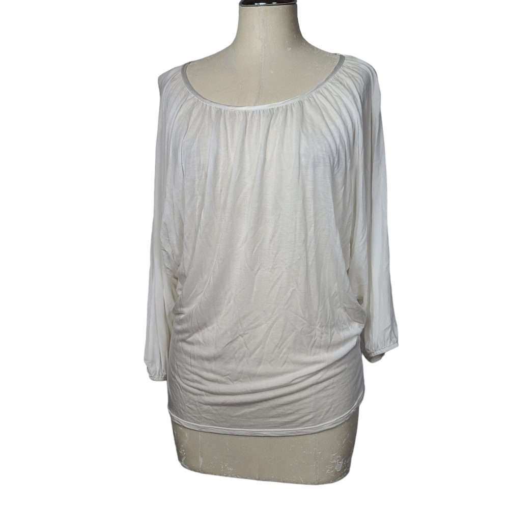 White House Black Market Sheer White Dolan Sleeves Top XS